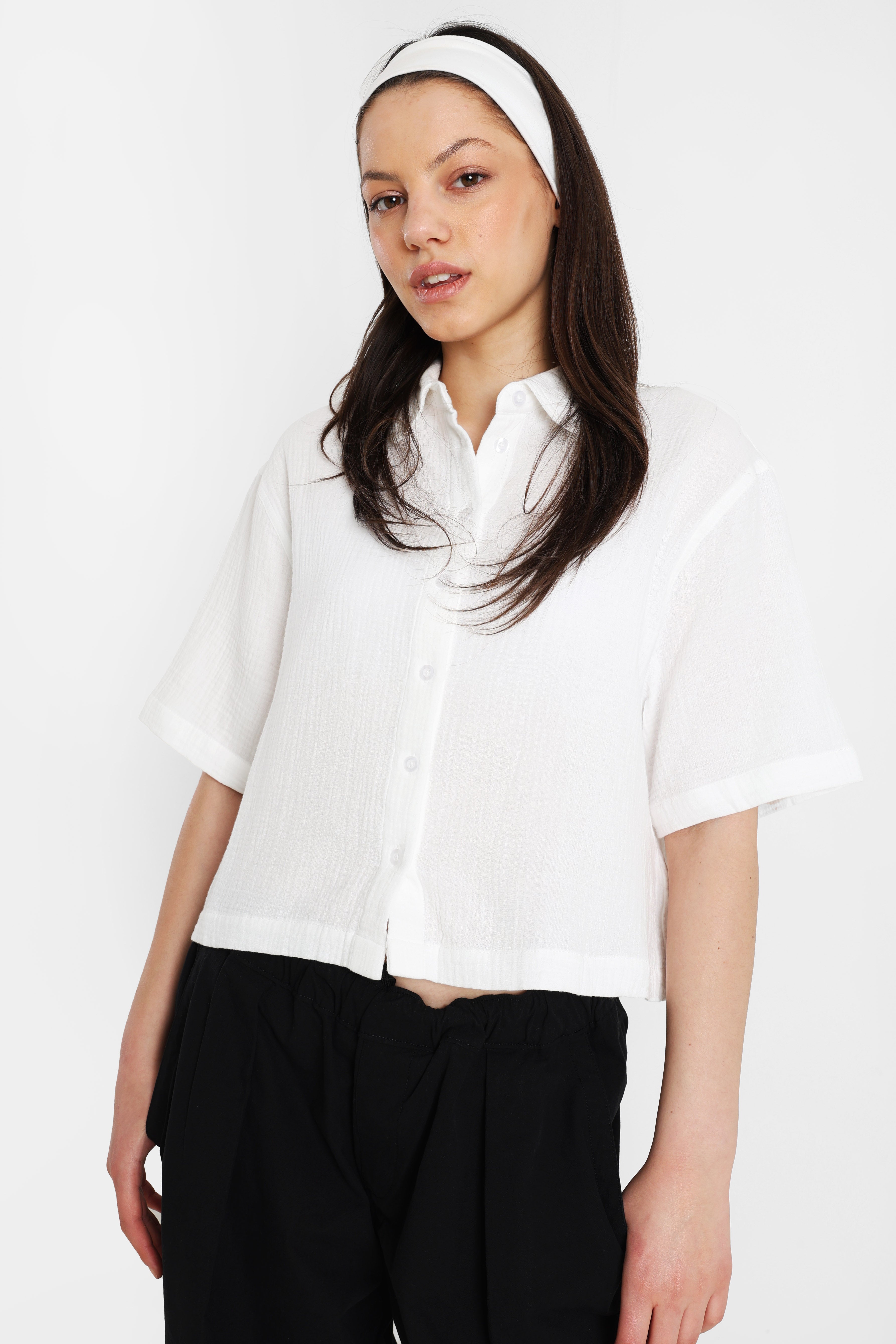 Musselin Crop Hemd - Offwhite