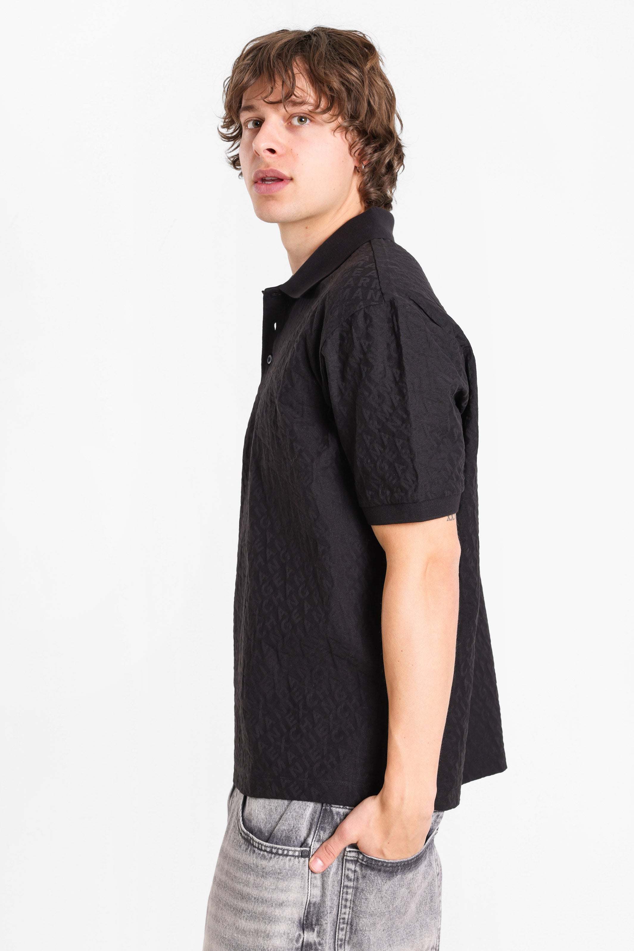 Strukturiertes Poloshirt - Black