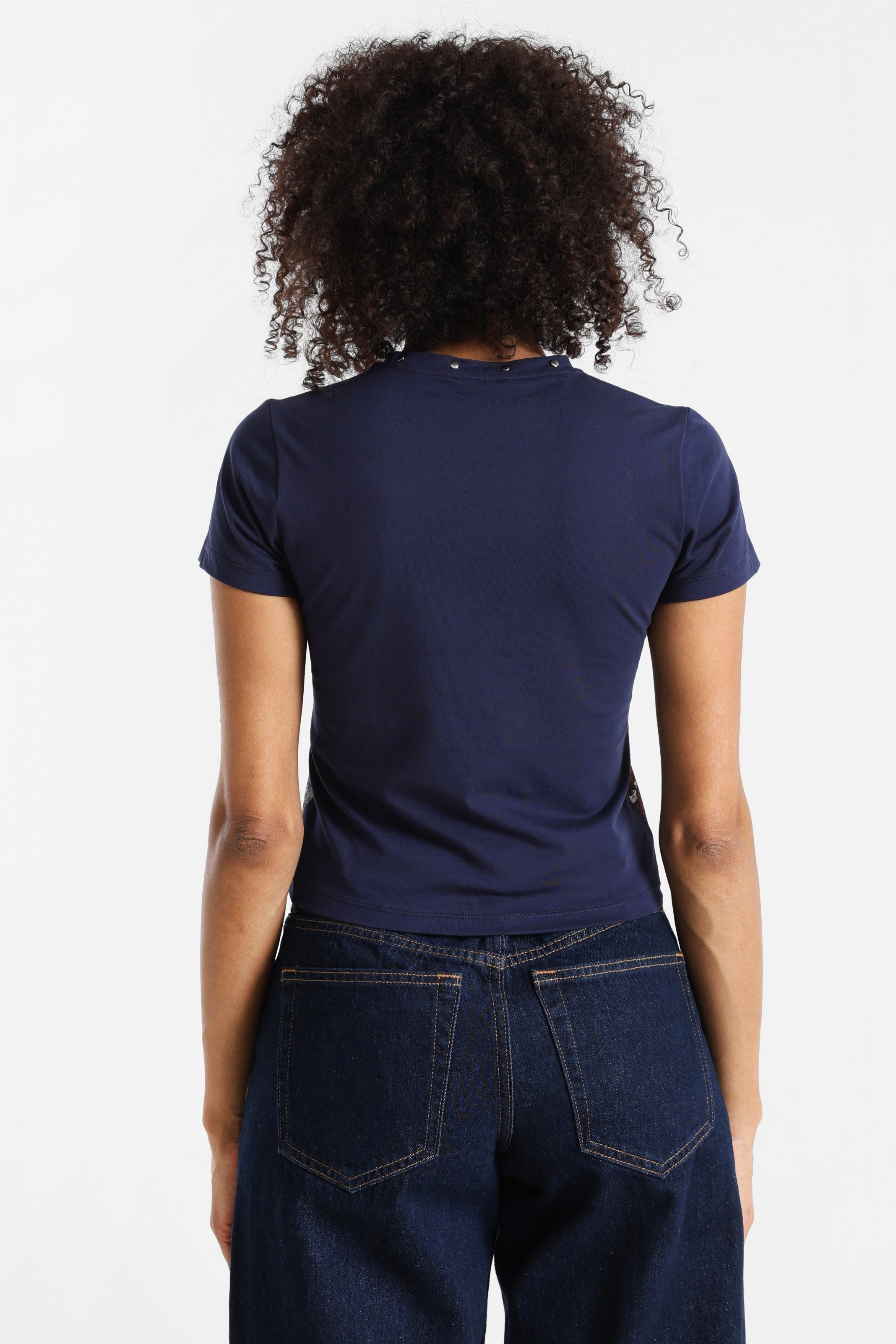 Crop T-Shirt - Dunkelblau + Rot