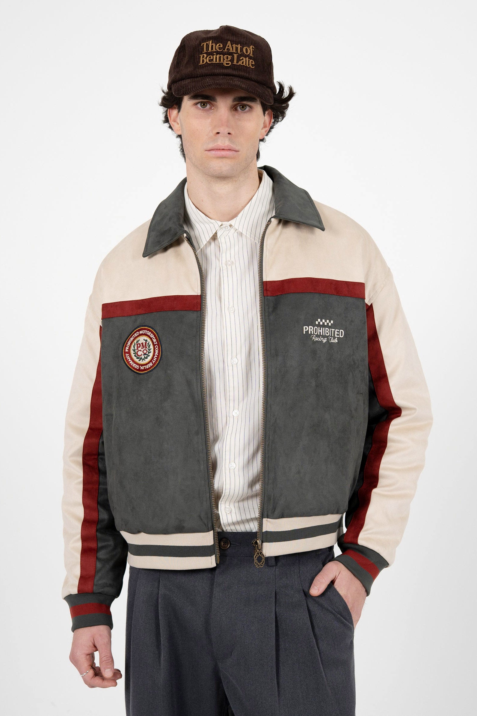 Kunstwildleder Jacke - Dark Grey + Light Beige