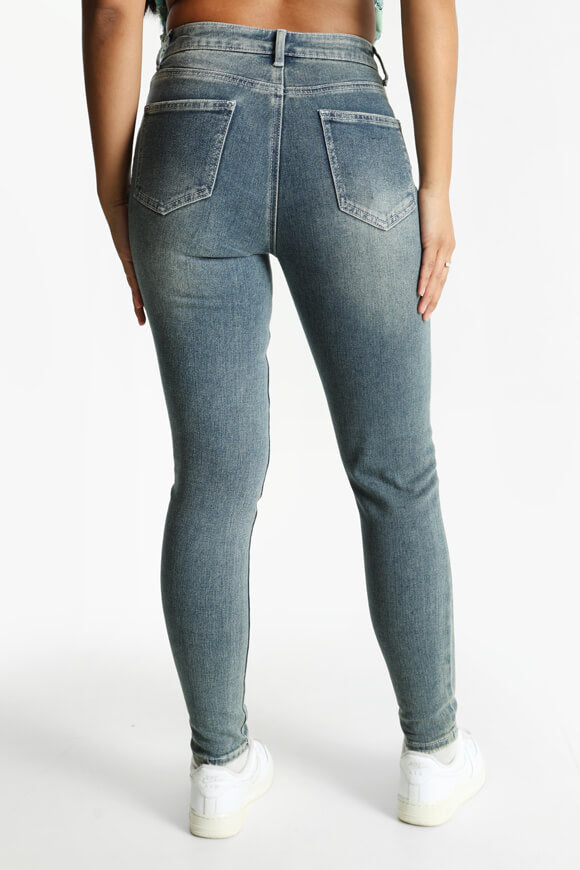 High Waist Skinny Jeans - Gewaschen Blau