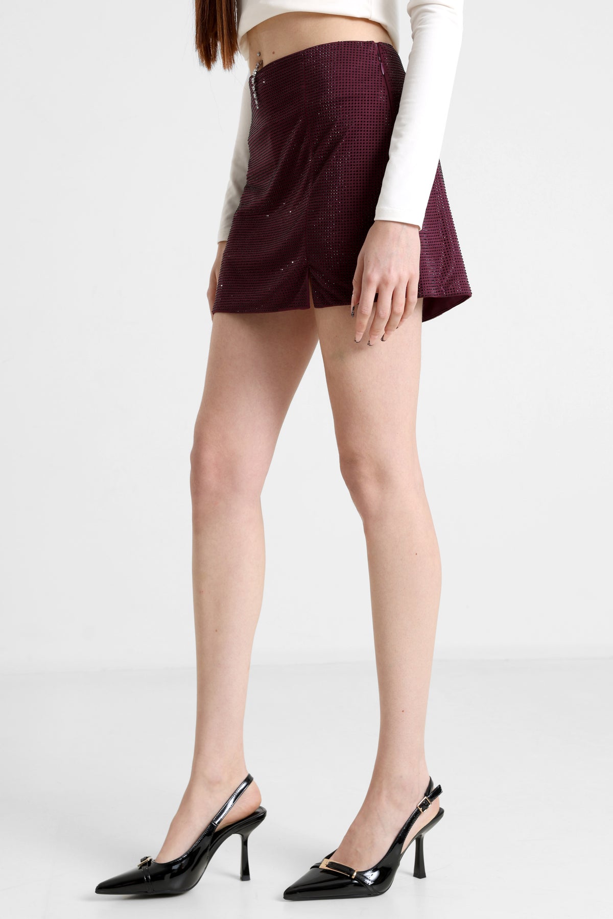 Strass Minirock mit Innenshorts - Burgundy