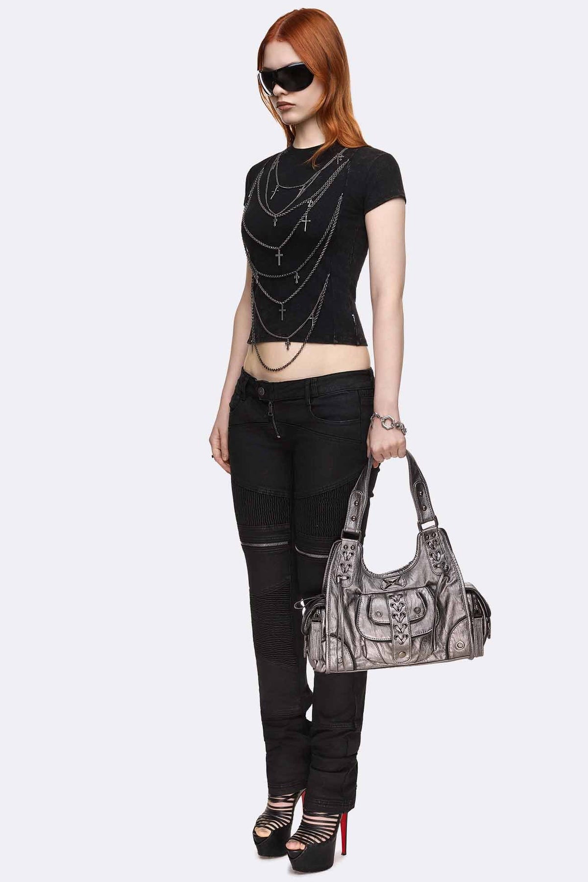 Borsa a mano Jules con borchie - Silver