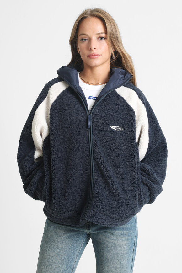 Oversize Teddy Jacke - Marineblau + Offwhite