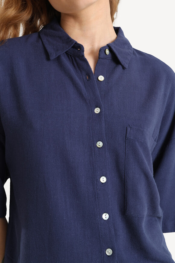 Crop linen shirt - navy blue