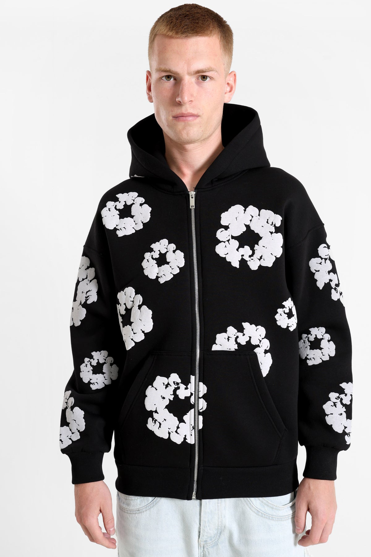Kapuzensweatjacke - Schwarz + Weiss