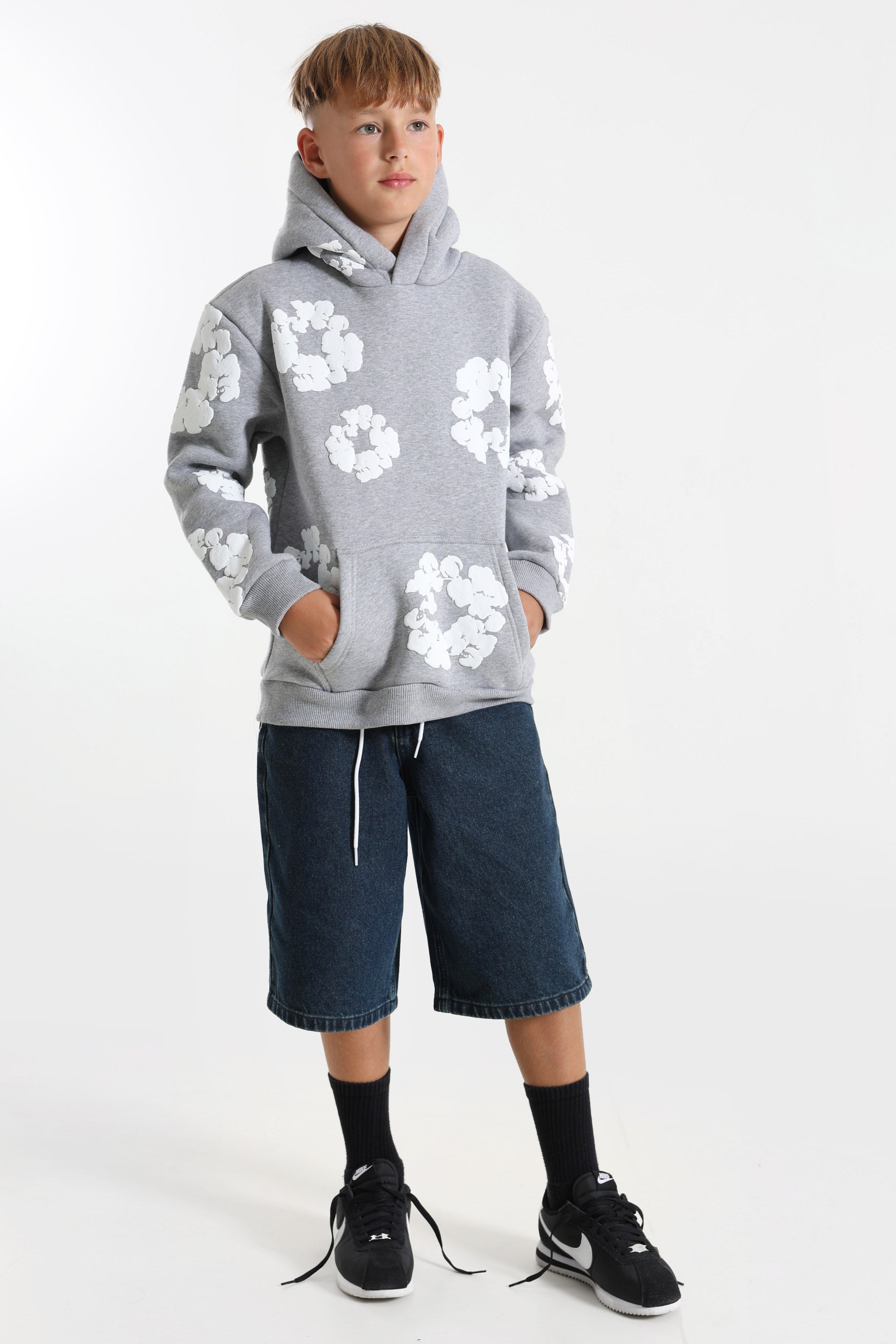 Kapuzensweatshirt - Grey Heather + White