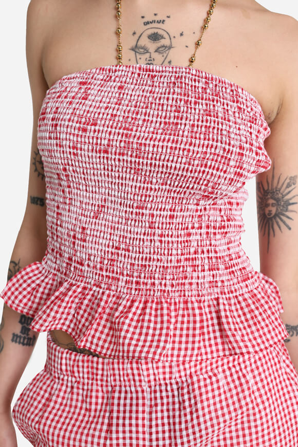 Crop top a fascia in seersucker - rosso + bianco