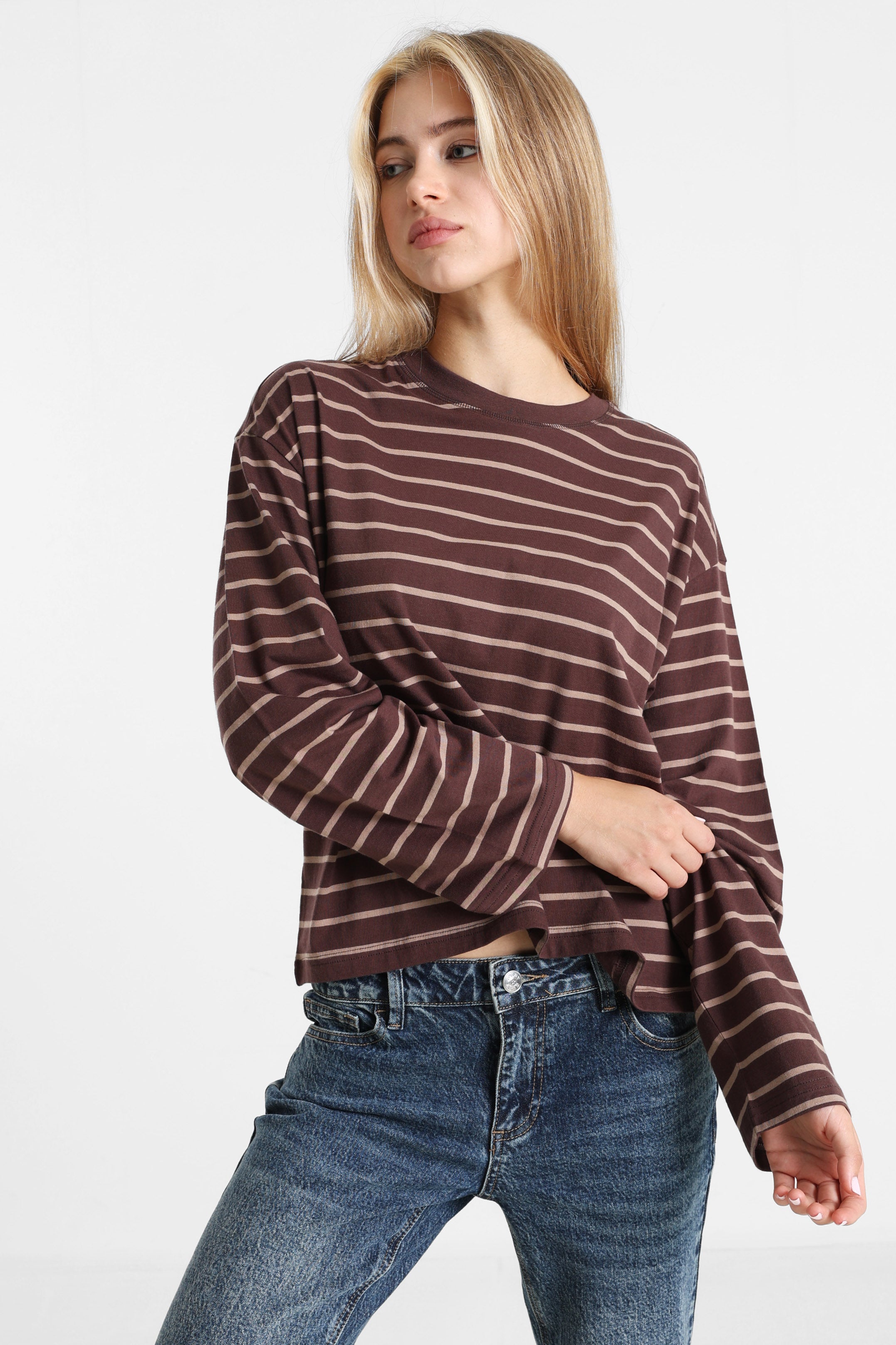 ONLHAPPY Langarmshirt - Coffee Bean + Taupe Gray