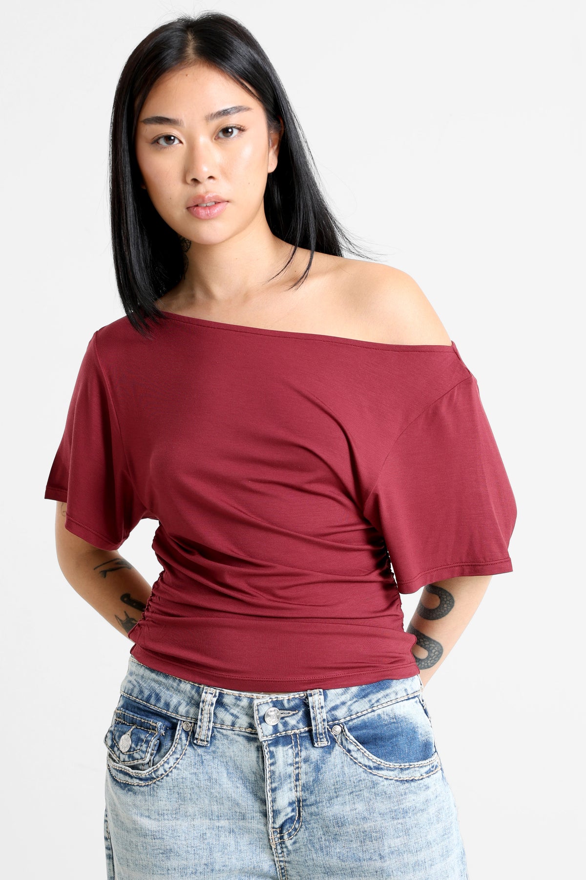 Off Shoulder T-Shirt - Bordeaux