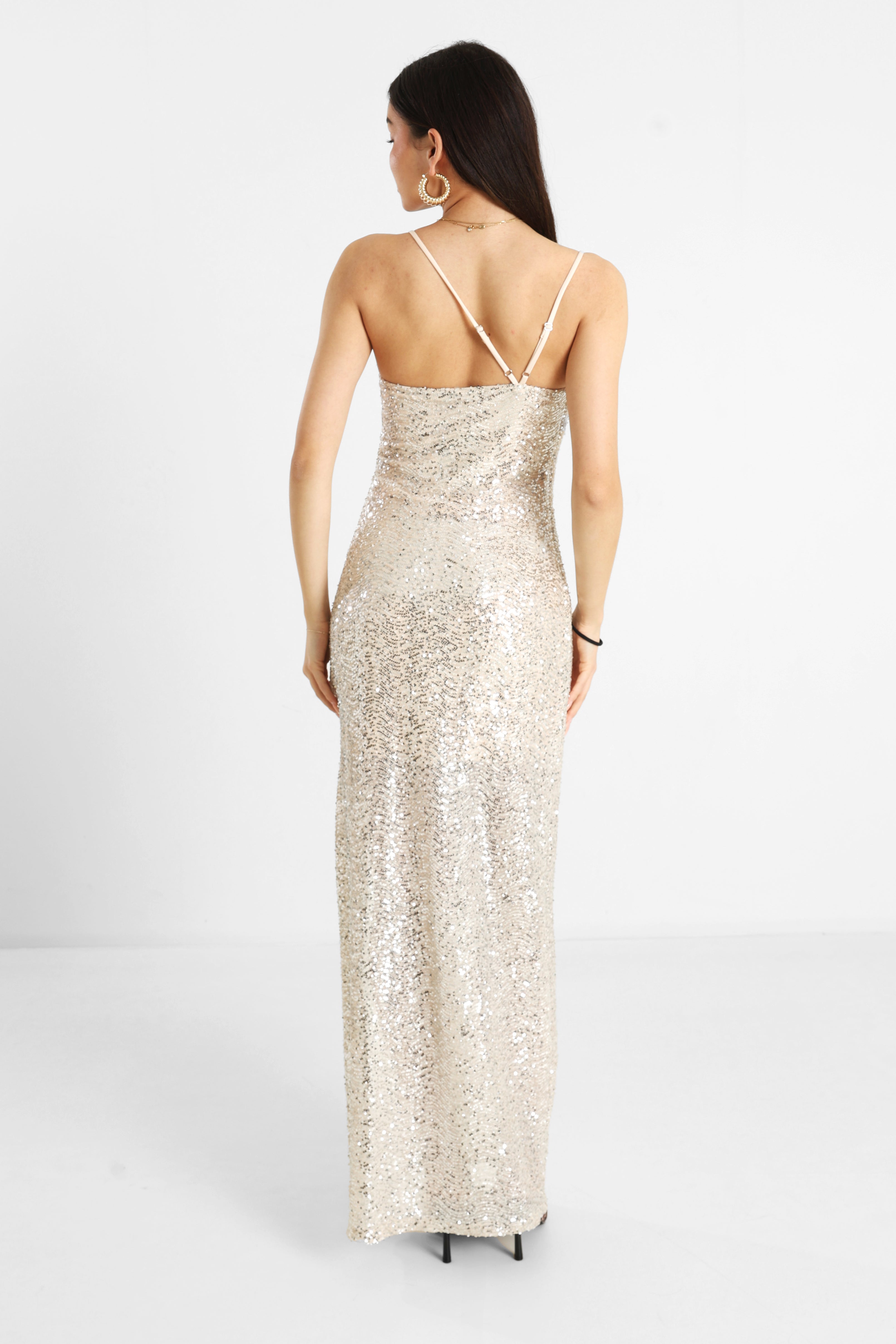 Sequin maxi dress - light beige + silver