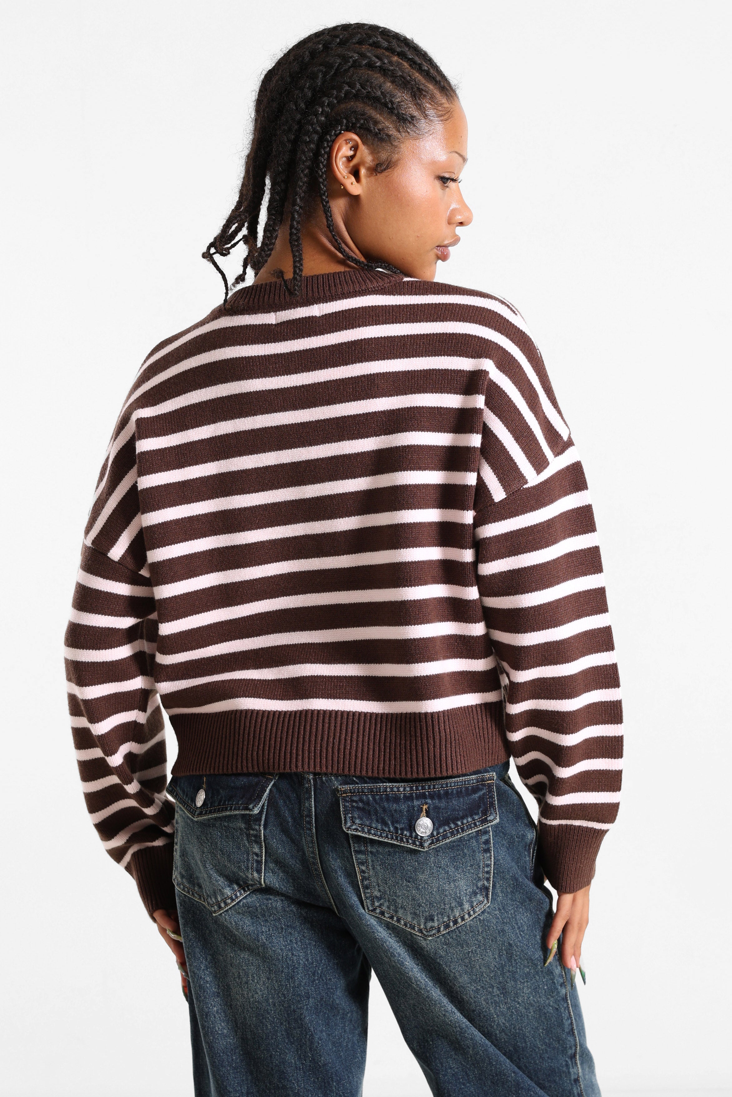 Maglione in maglia - Brun foncé + Rosa