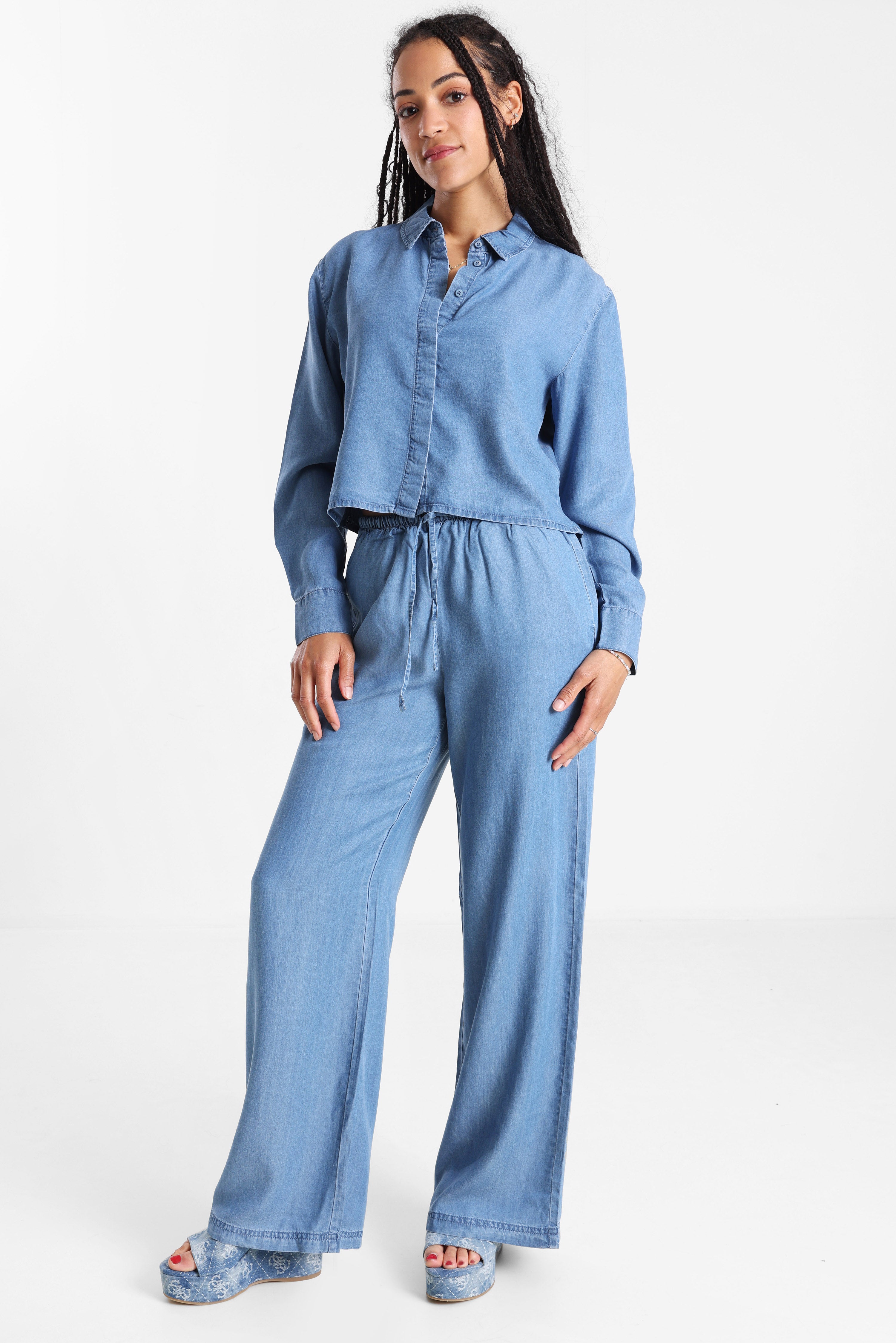 ONLCHARIS Crop Hemd - Medium Blue Denim