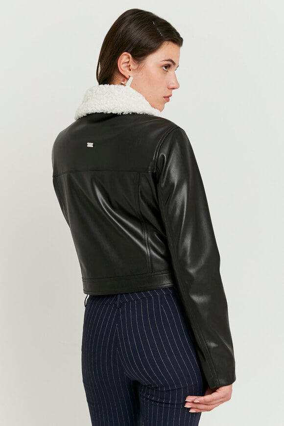 Veste en similicuir Crop - Black