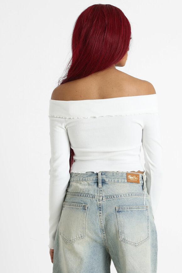Off-shoulder crop long sleeve shirt - ecru