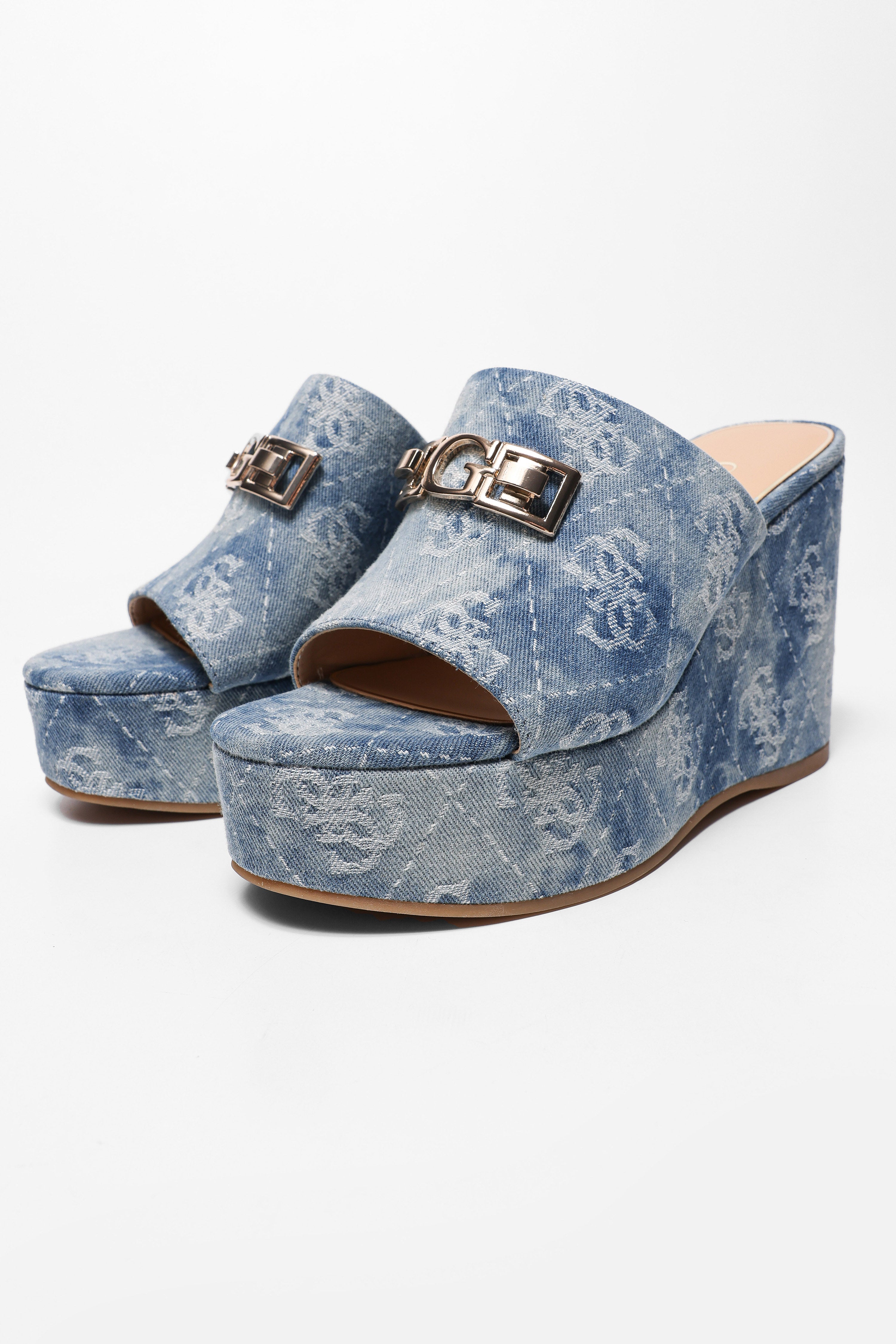 Evenza mules compensées en jean - Blue