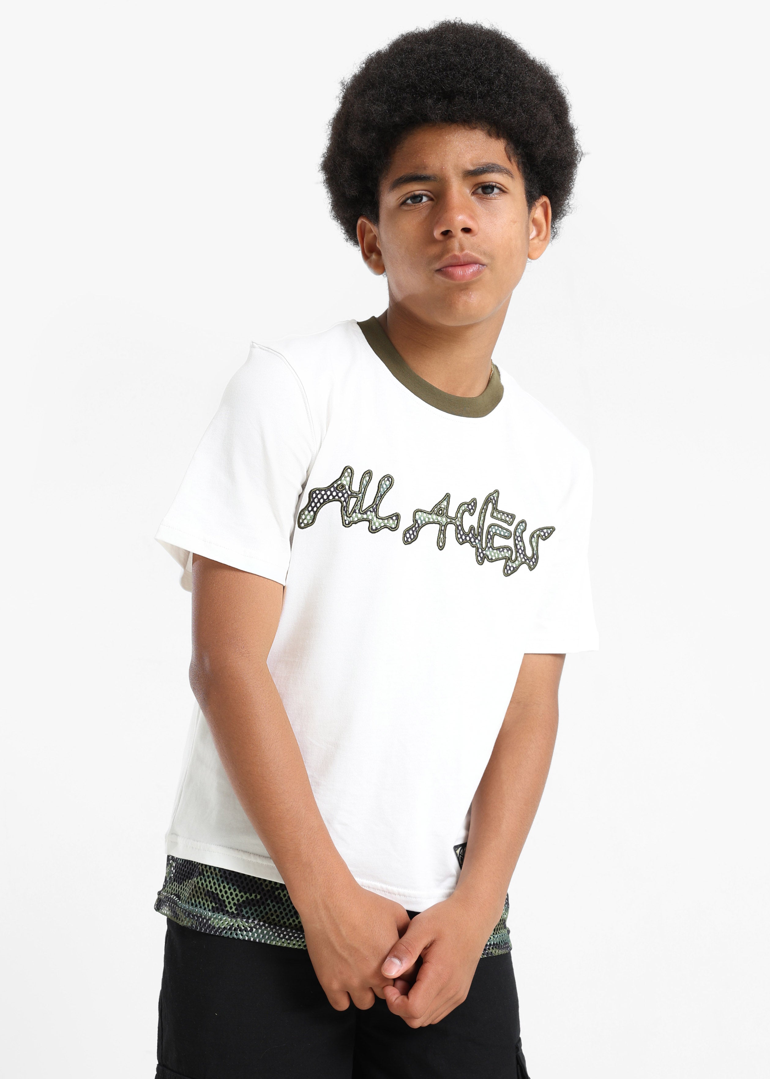 T-Shirt - Weiss + Grün Camouflage