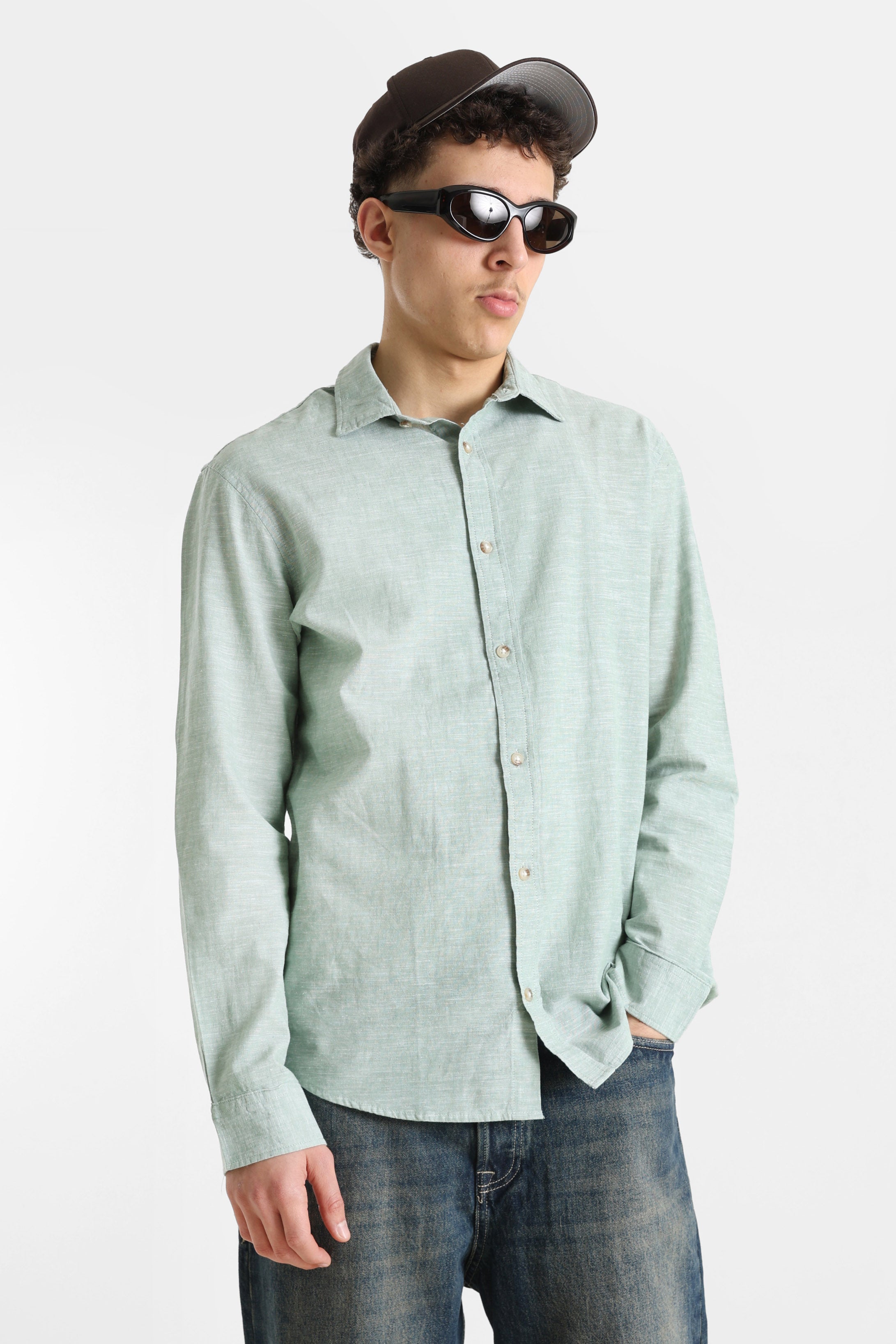 JJESUMMER Leinenhemd - Granite Green