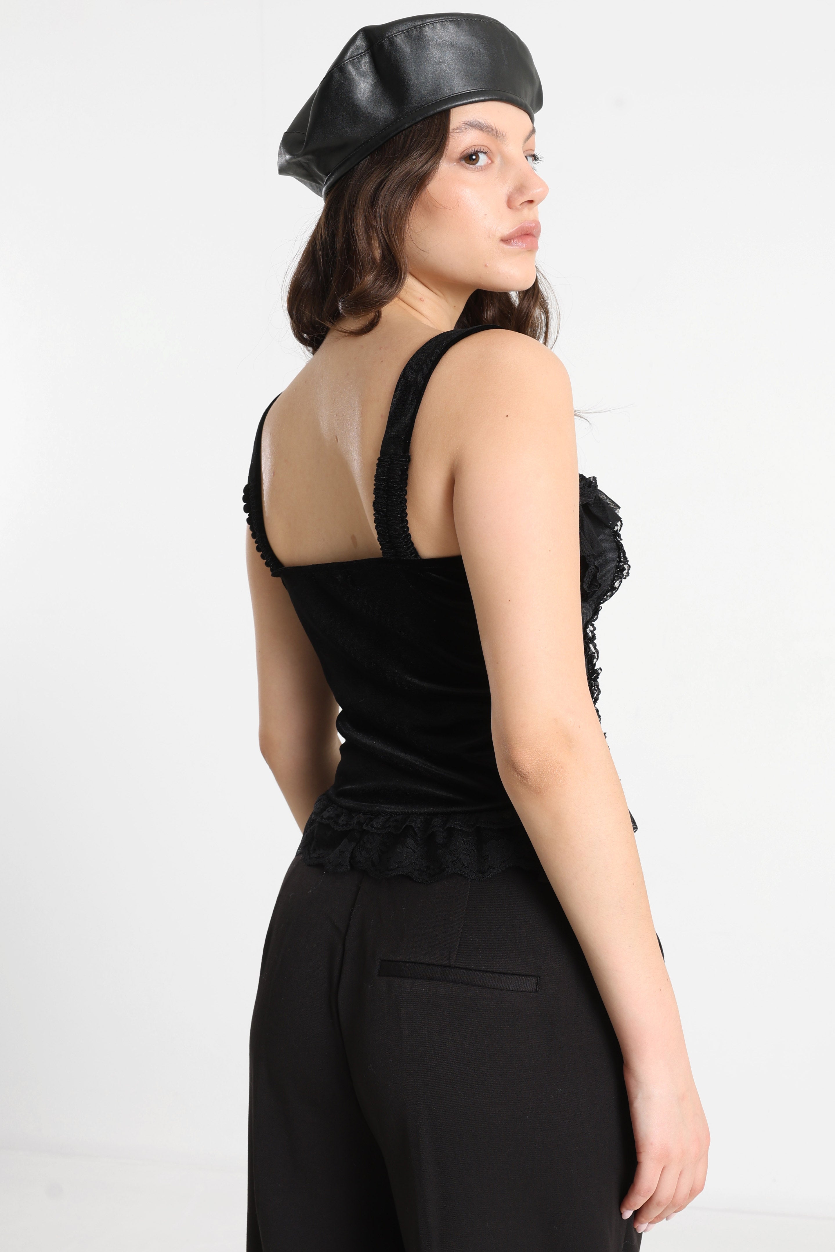 Top en velours - Noir