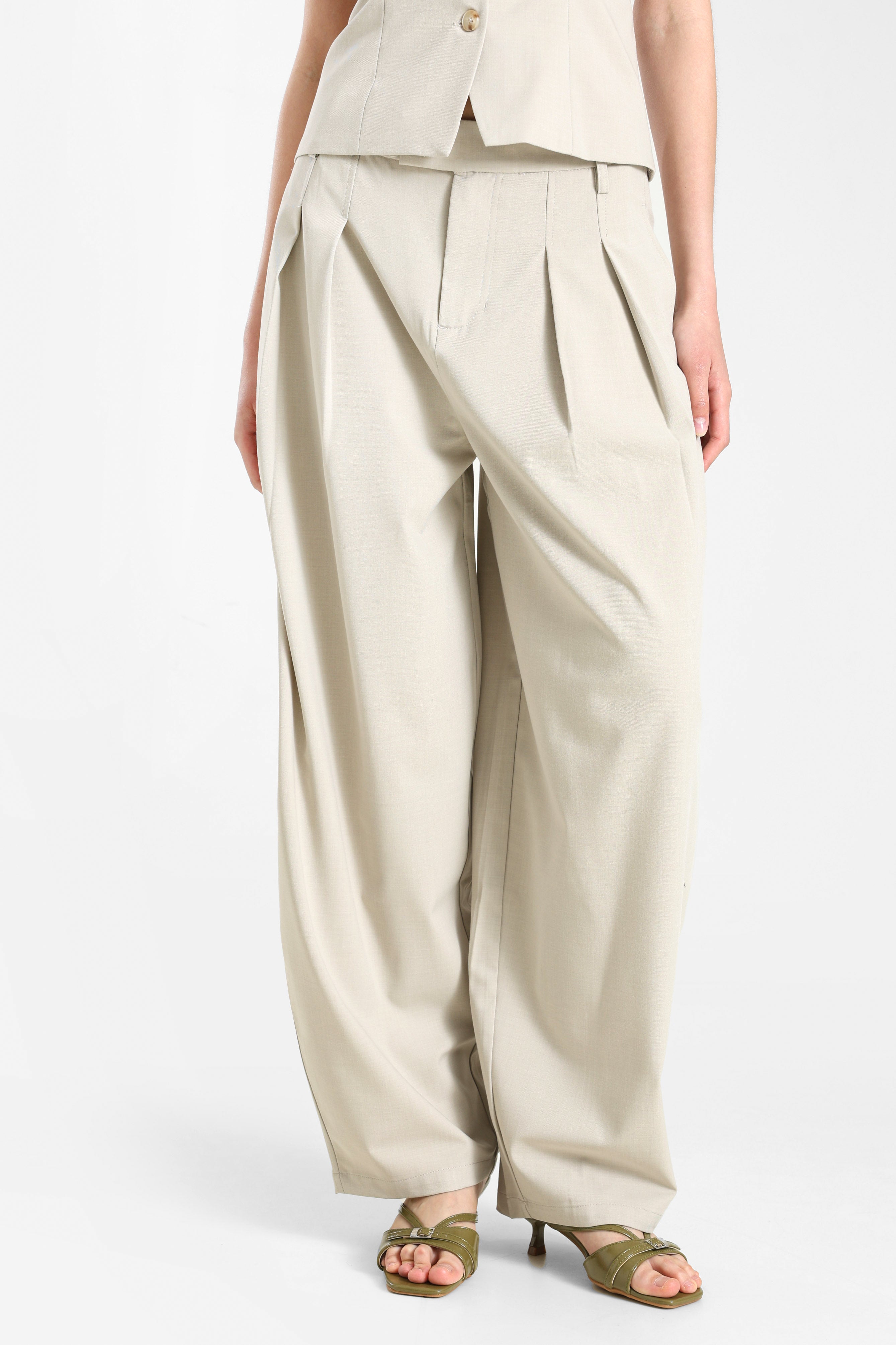 Barrel Fit Stoffhose - Beige