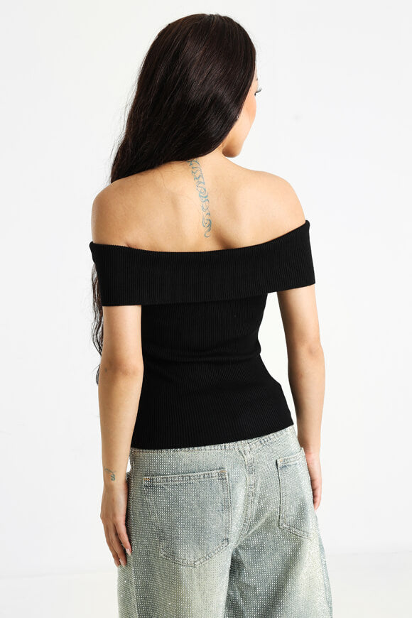 Top a coste in maglia off-shoulder - nero