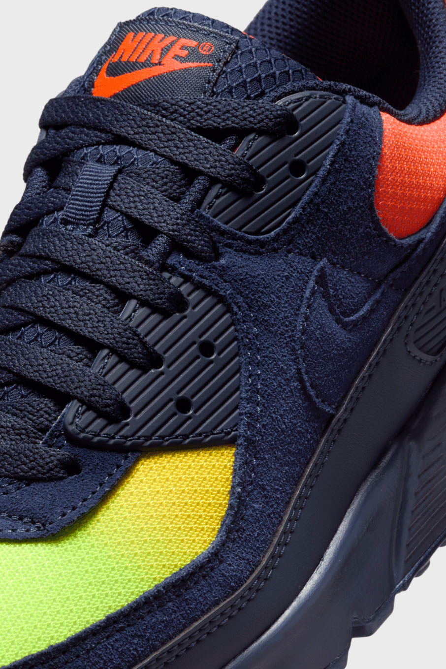 Air Max 90 Sneaker - Blackened Blue + Hyper Crimson + Lemon Venom