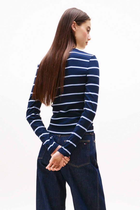 Geripptes Langarmshirt - Dark Night Navy