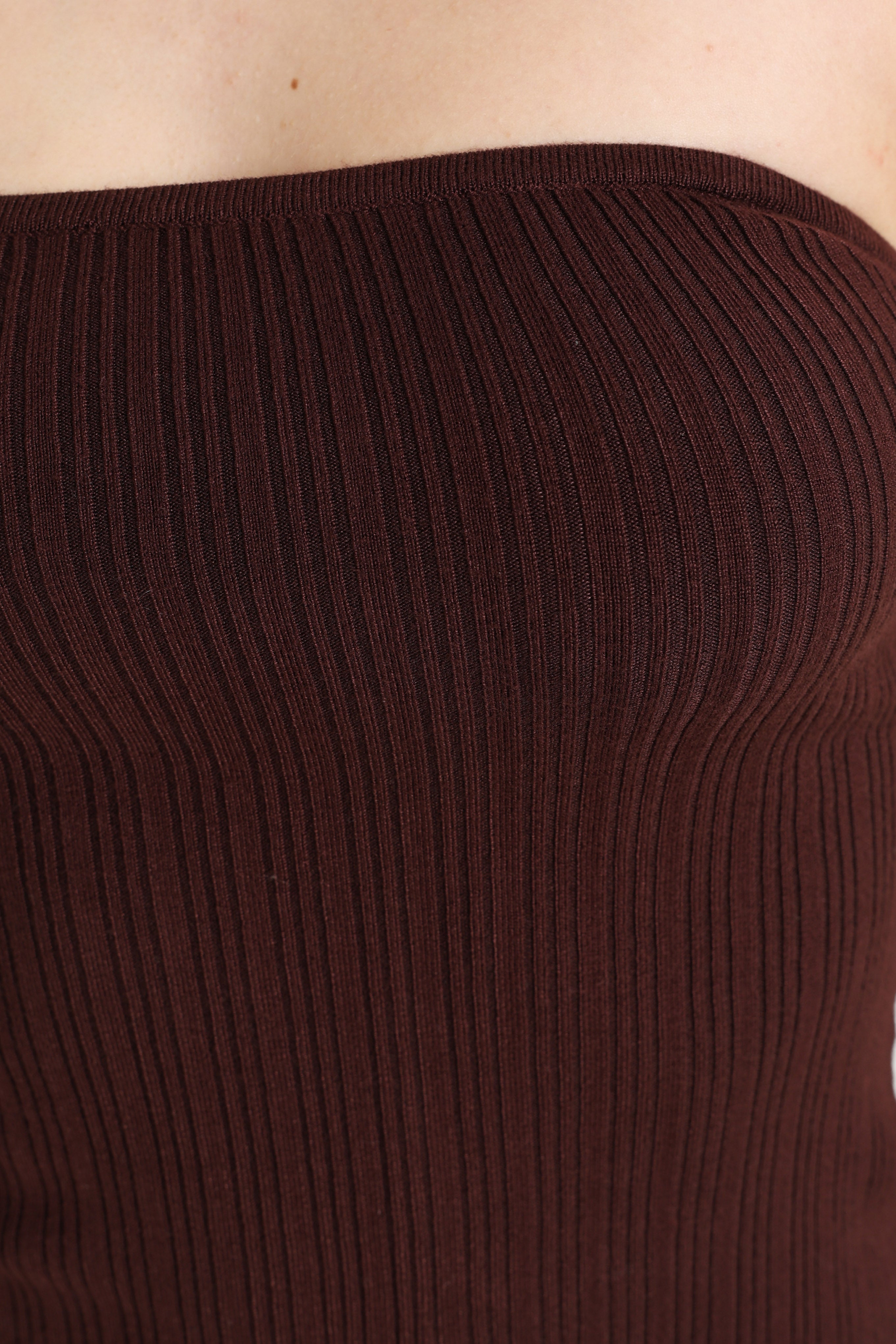 Geripptes Bandeau Stricktop - Dunkelbraun