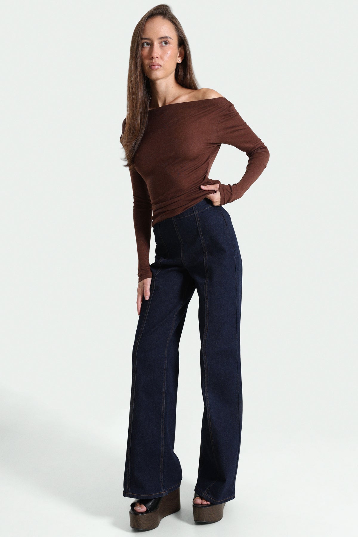 Shirt off shoulder manches longues - Brun
