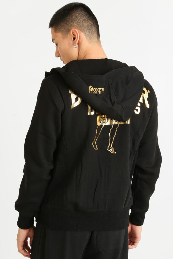 Kapuzensweatjacke - Schwarz + Goldfarbe