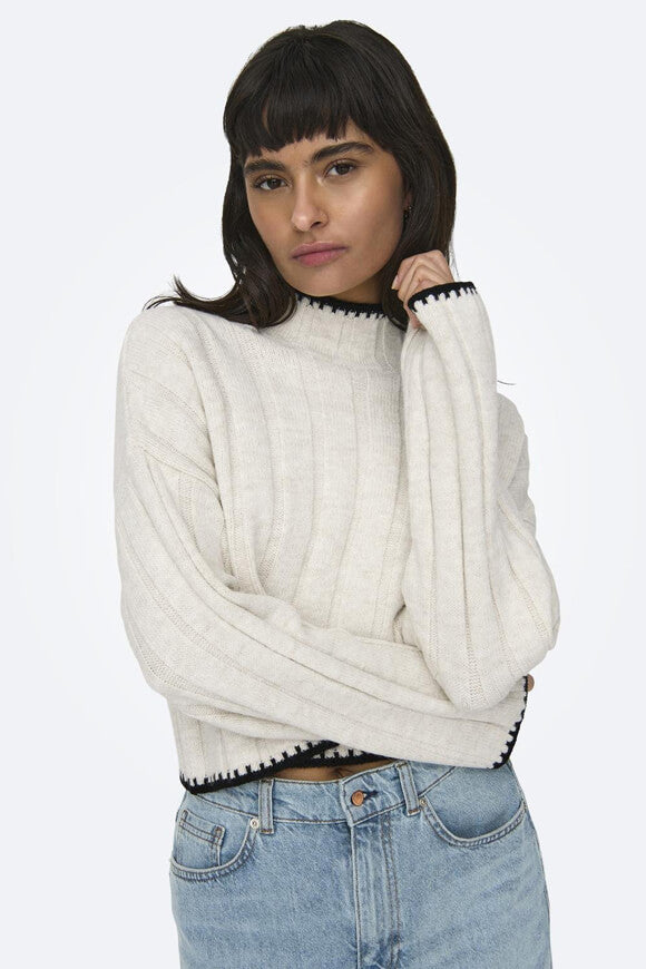 Chick Stitch Crop Knit Sweater - Pumice Stone + Black