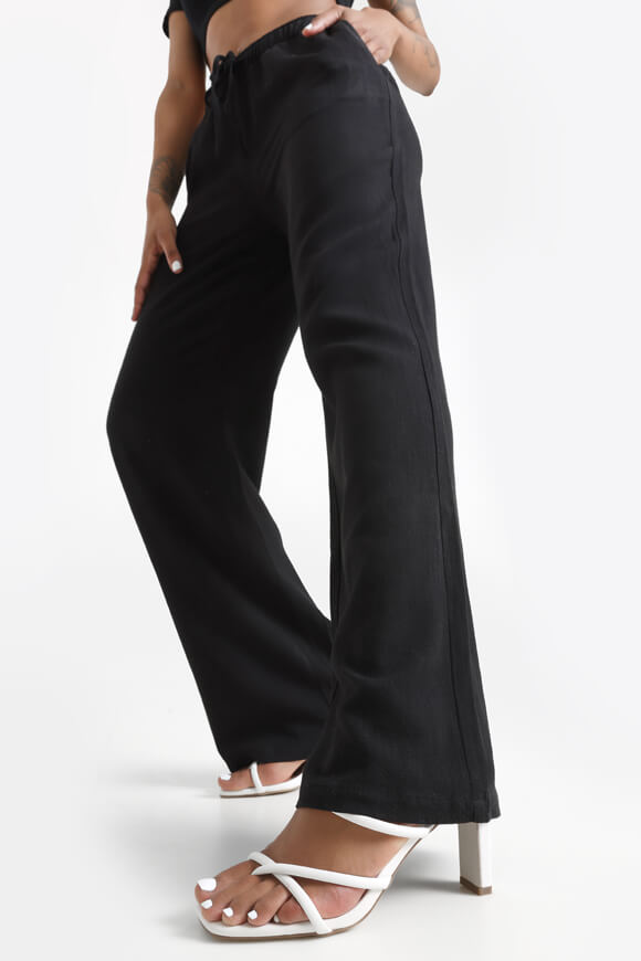 Wide Leg Leinenhose - Schwarz