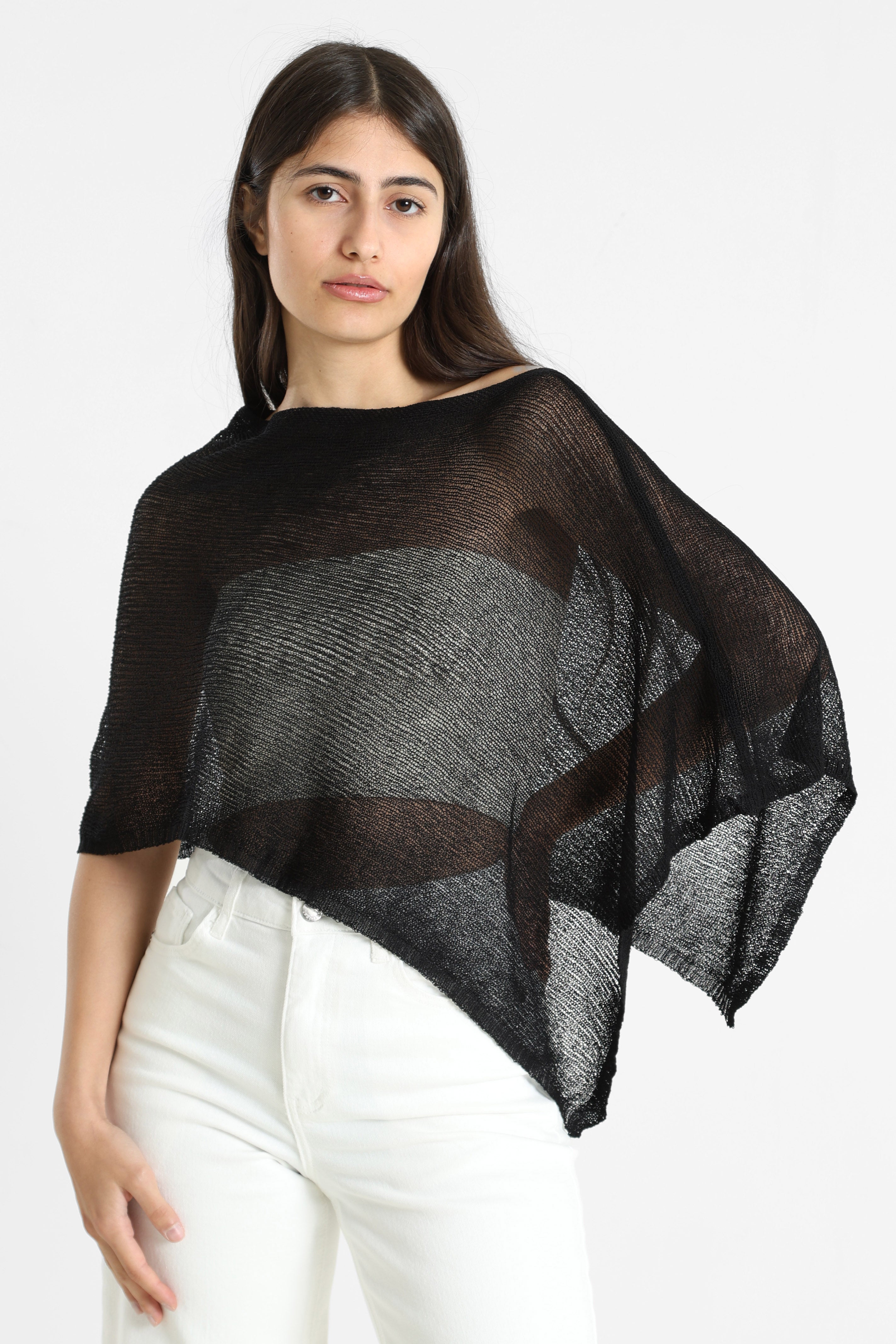Poncho in maglia fine - Black