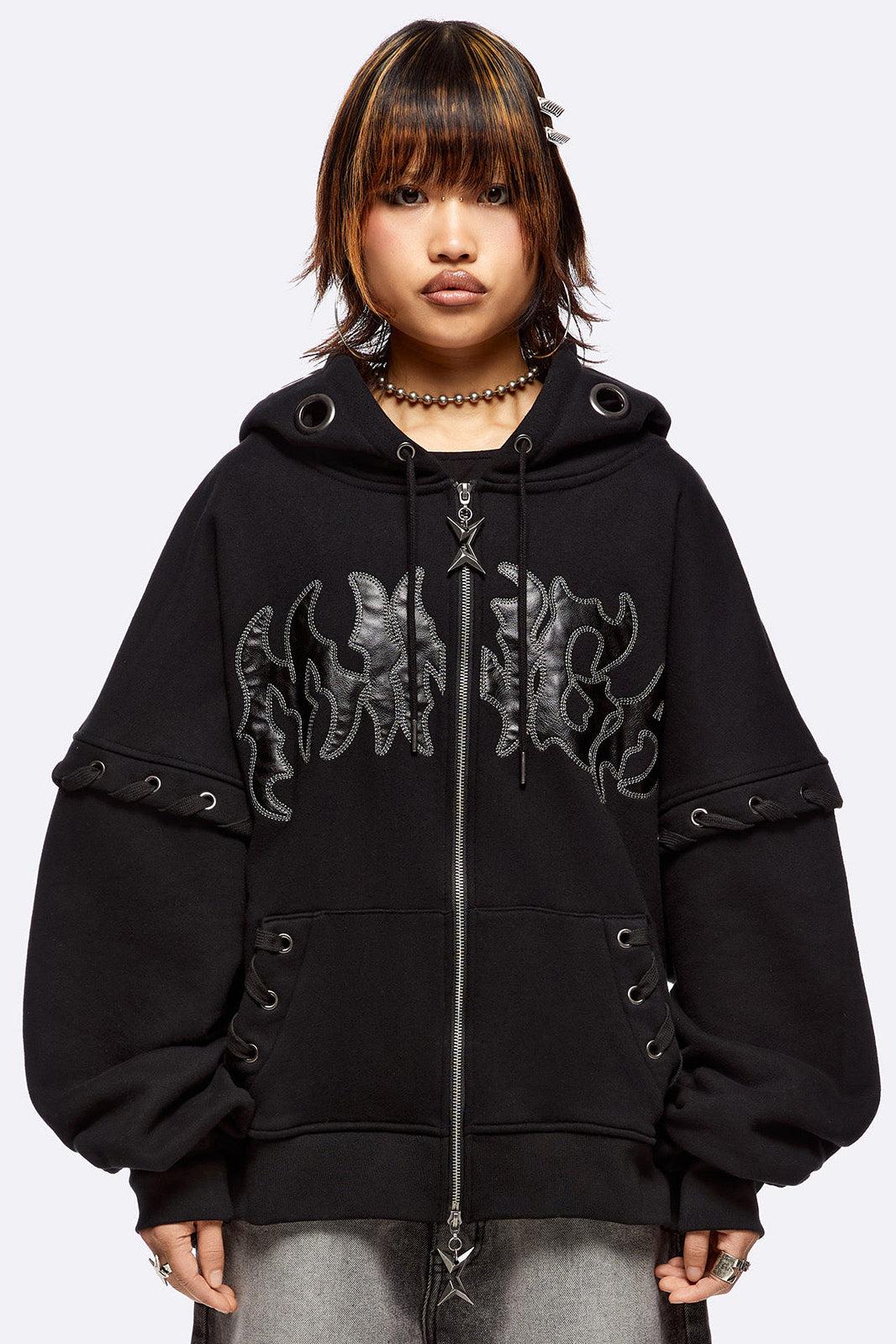 Threadeye Oversize Kapuzensweatjacke - Black
