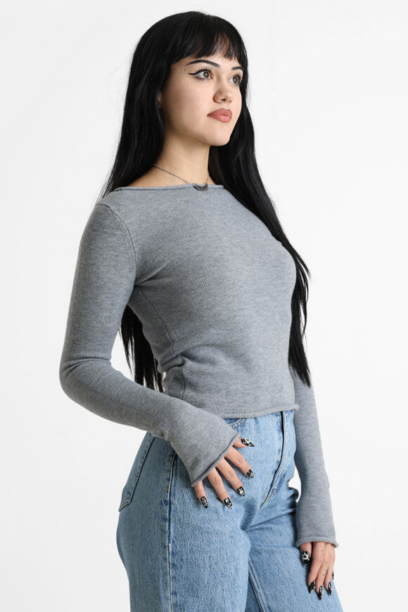 Crop Strickpullover - Grau meliert