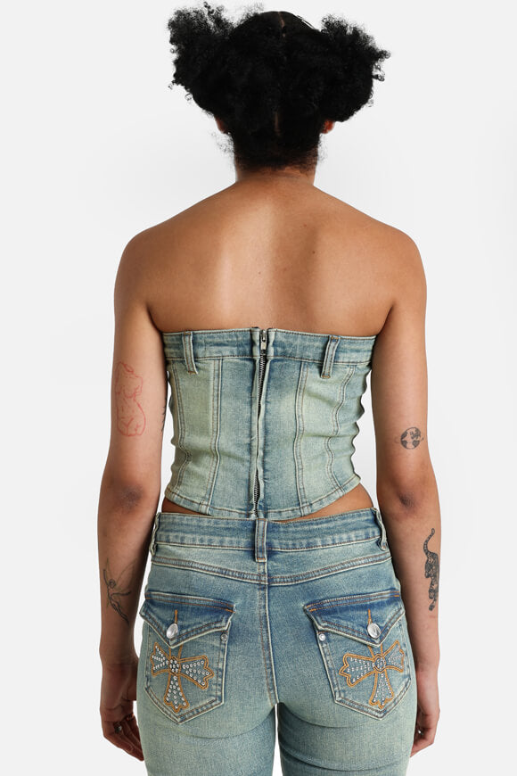 Top corsetto in jeans - Blu slavato
