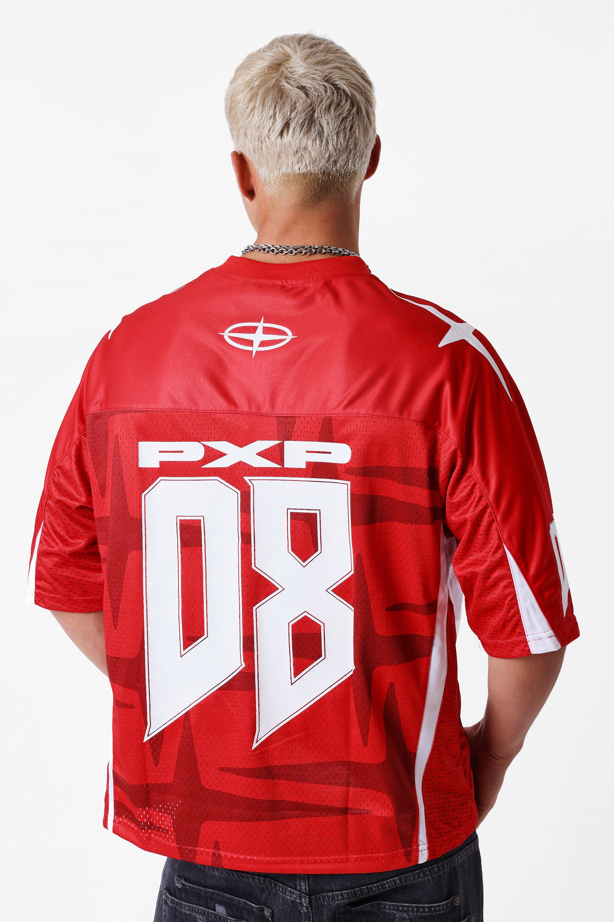 Mesh Oversize T-Shirt - Red + White