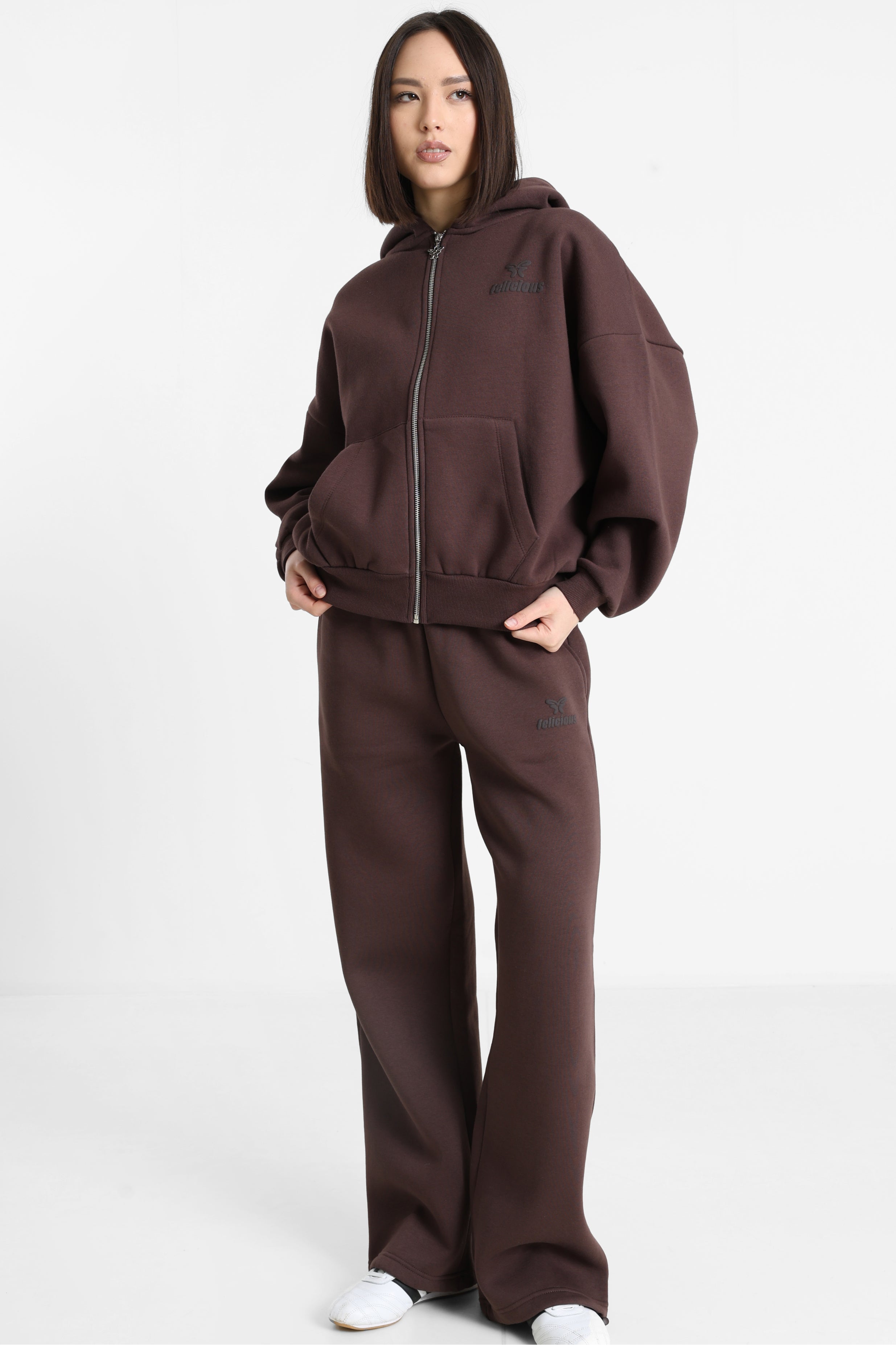 Oversize Kapuzensweatjacke - Brown