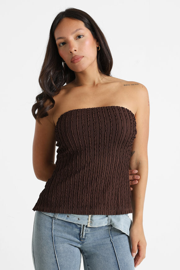 Crop top a fascia strutturato - Marrone scuro