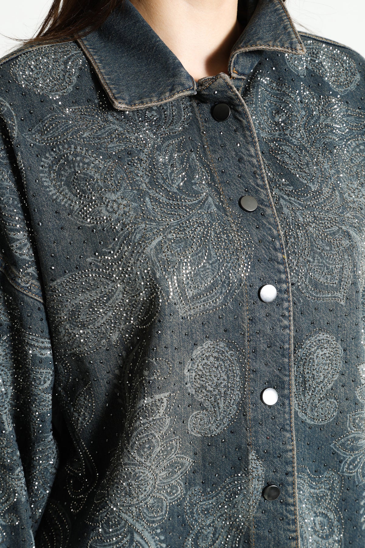 Oversize Jeansjacke mit Strass