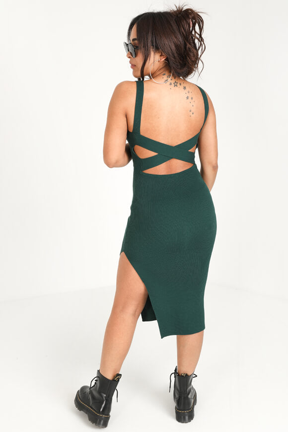 Robe de soirée en maille côtelée - Vert foncé