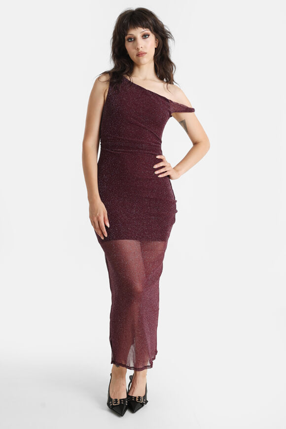 One shoulder glitter maxi dress - Bordeaux