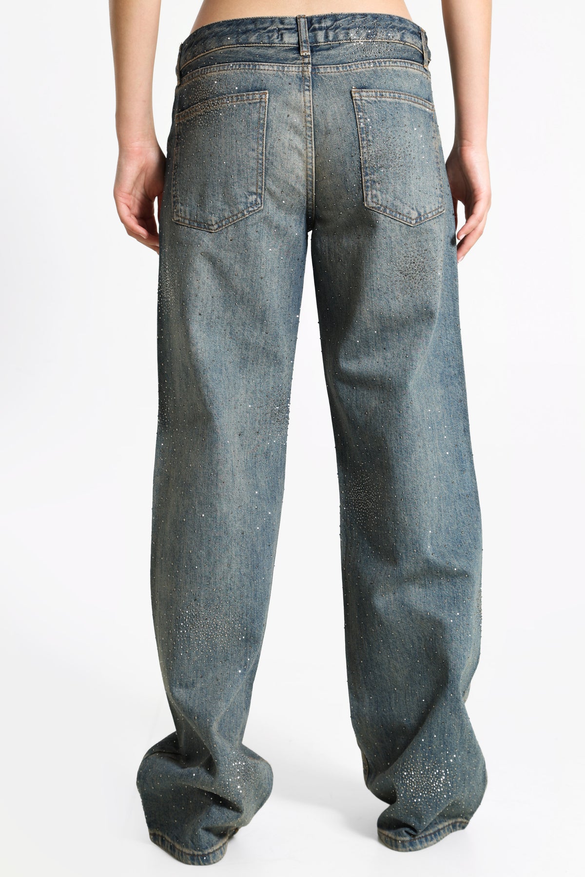 Wide Leg mit Strass - Medium Blue Denim
