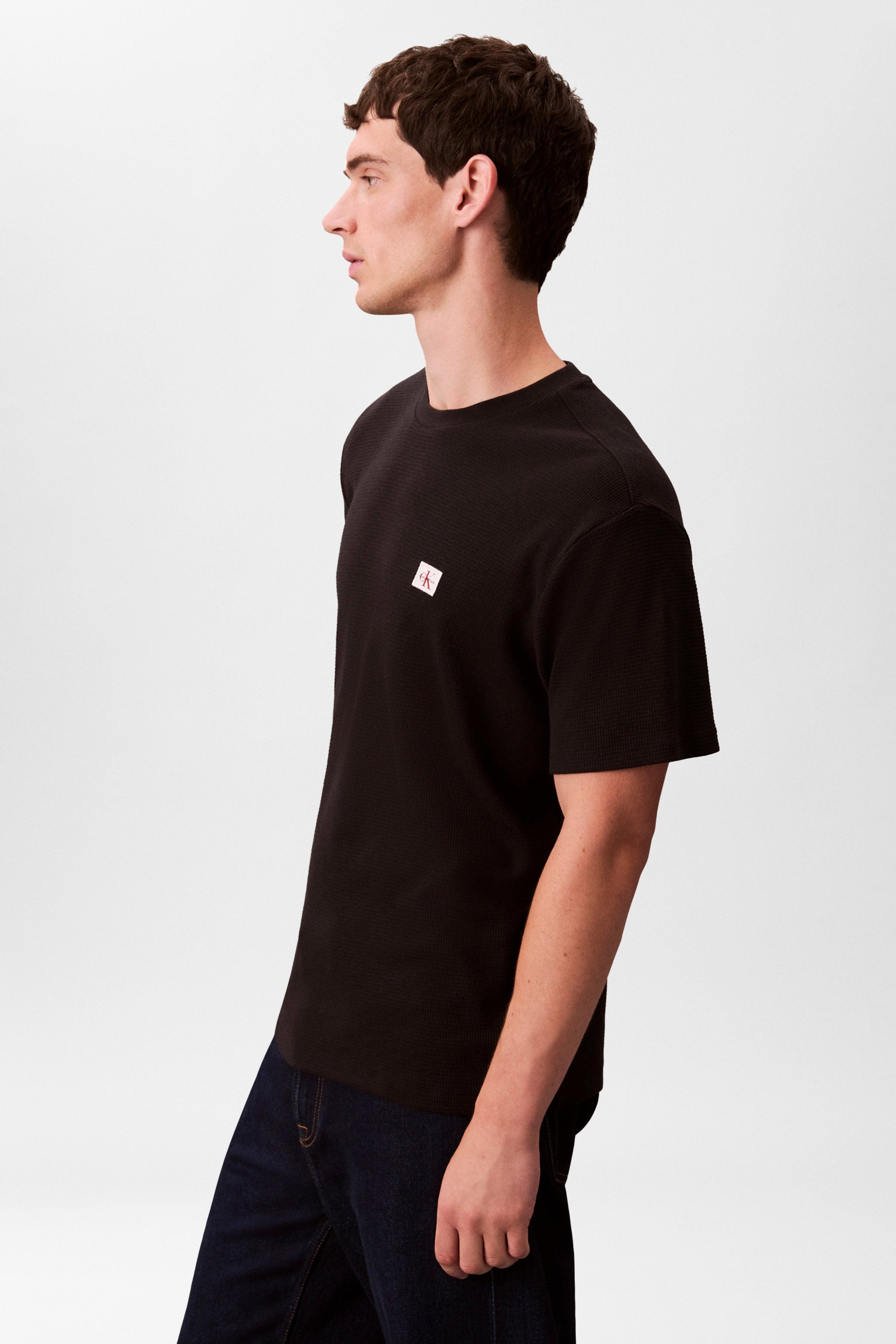 T-Shirt mit Waffelstruktur - Black