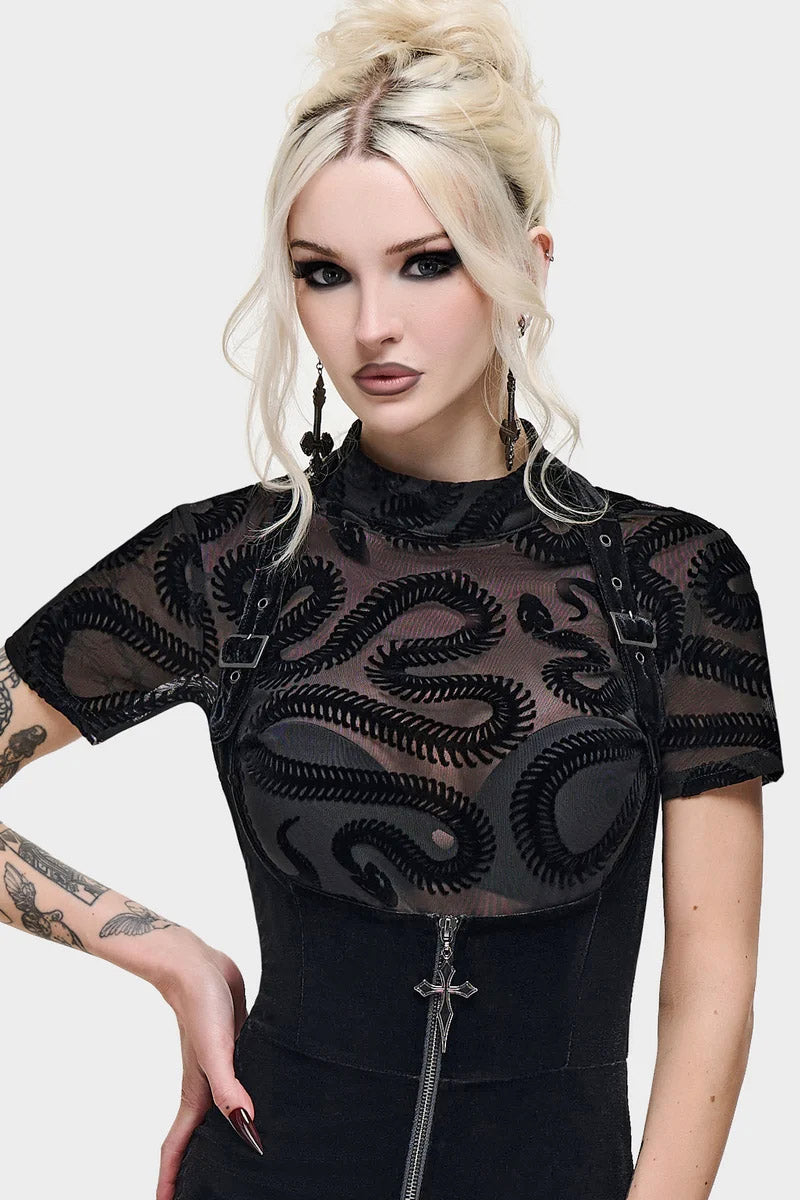 T-shirt Serpentes in mesh - Black