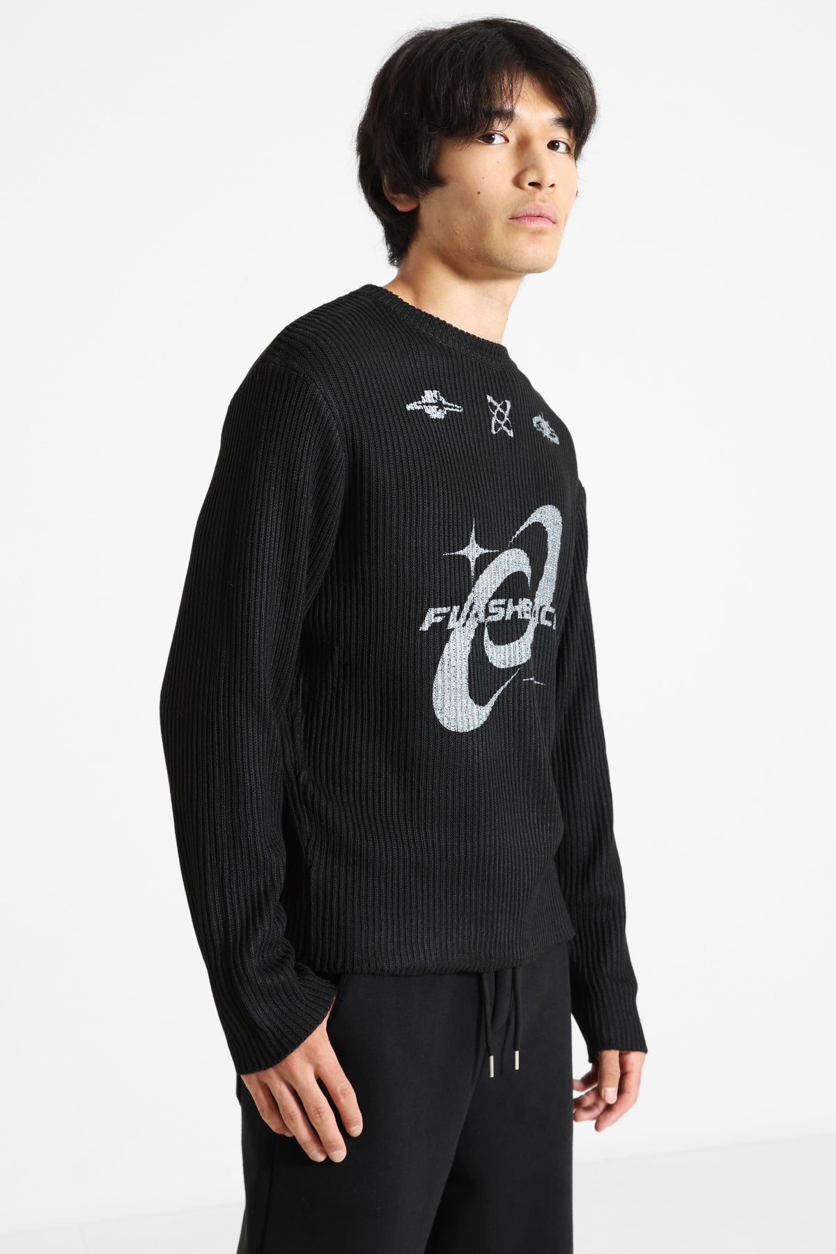 Gerippter Strickpullover - Black