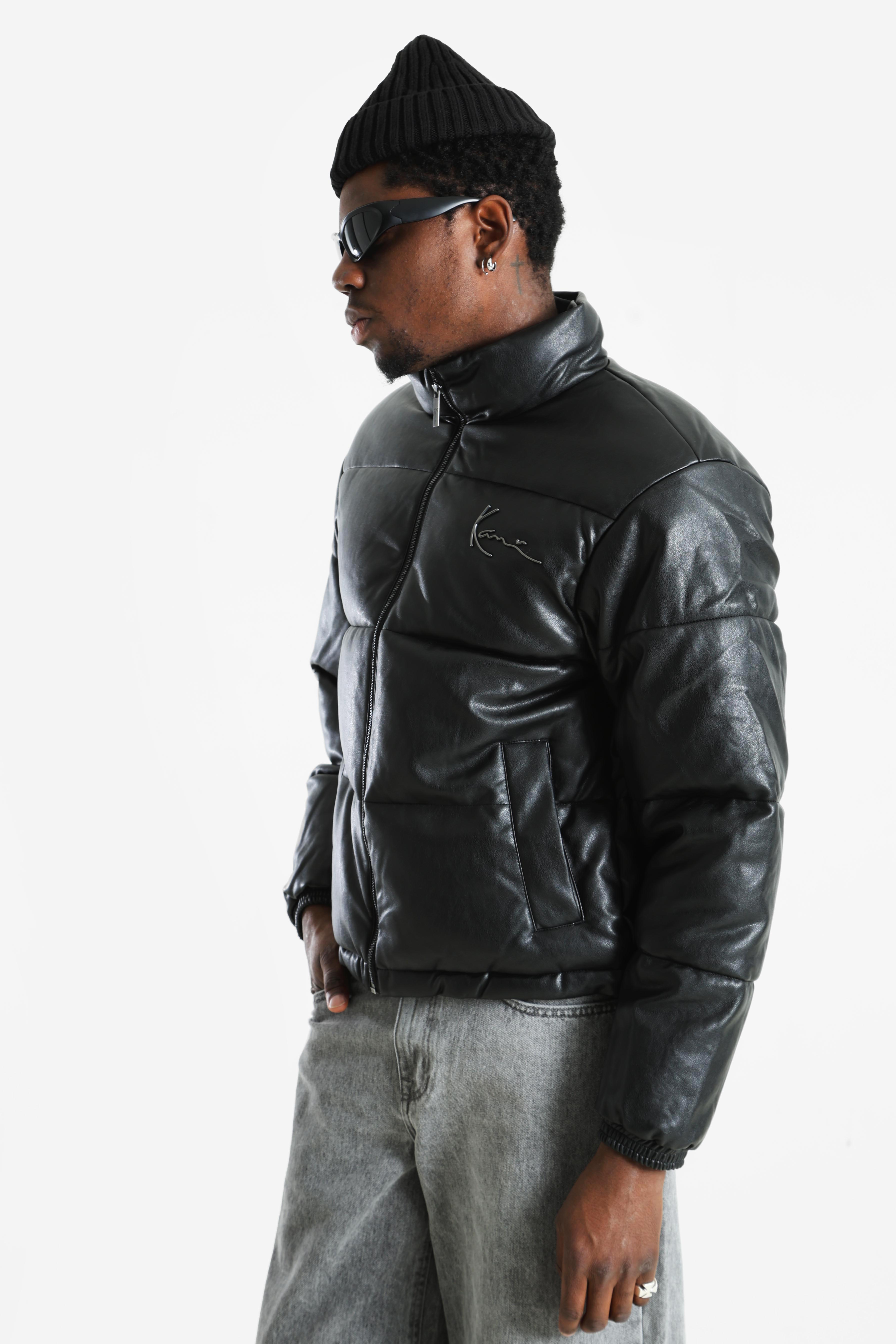 Veste matelassée en similicuir - Black