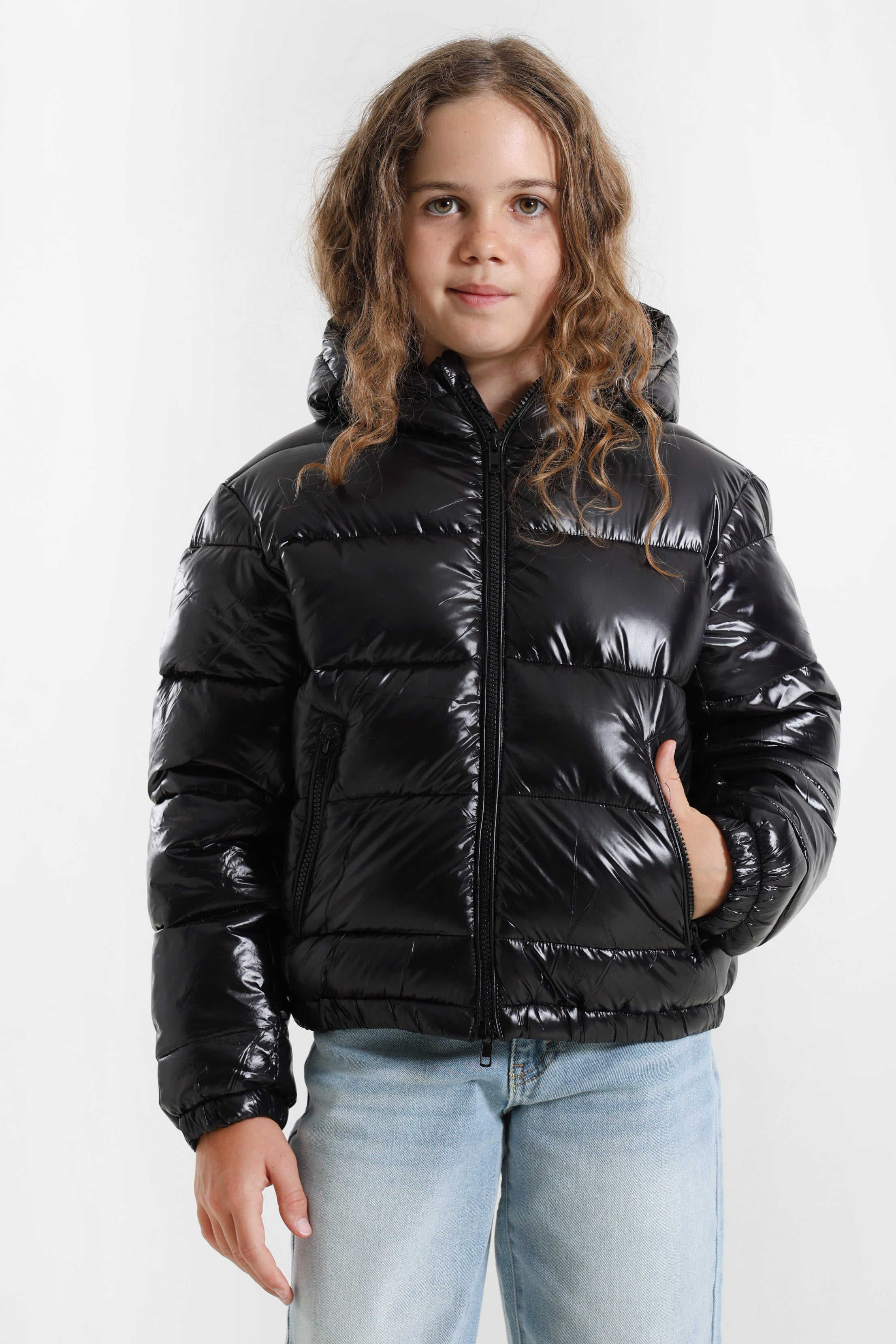 Pufferjacke in Glanz-Optik - Schwarz