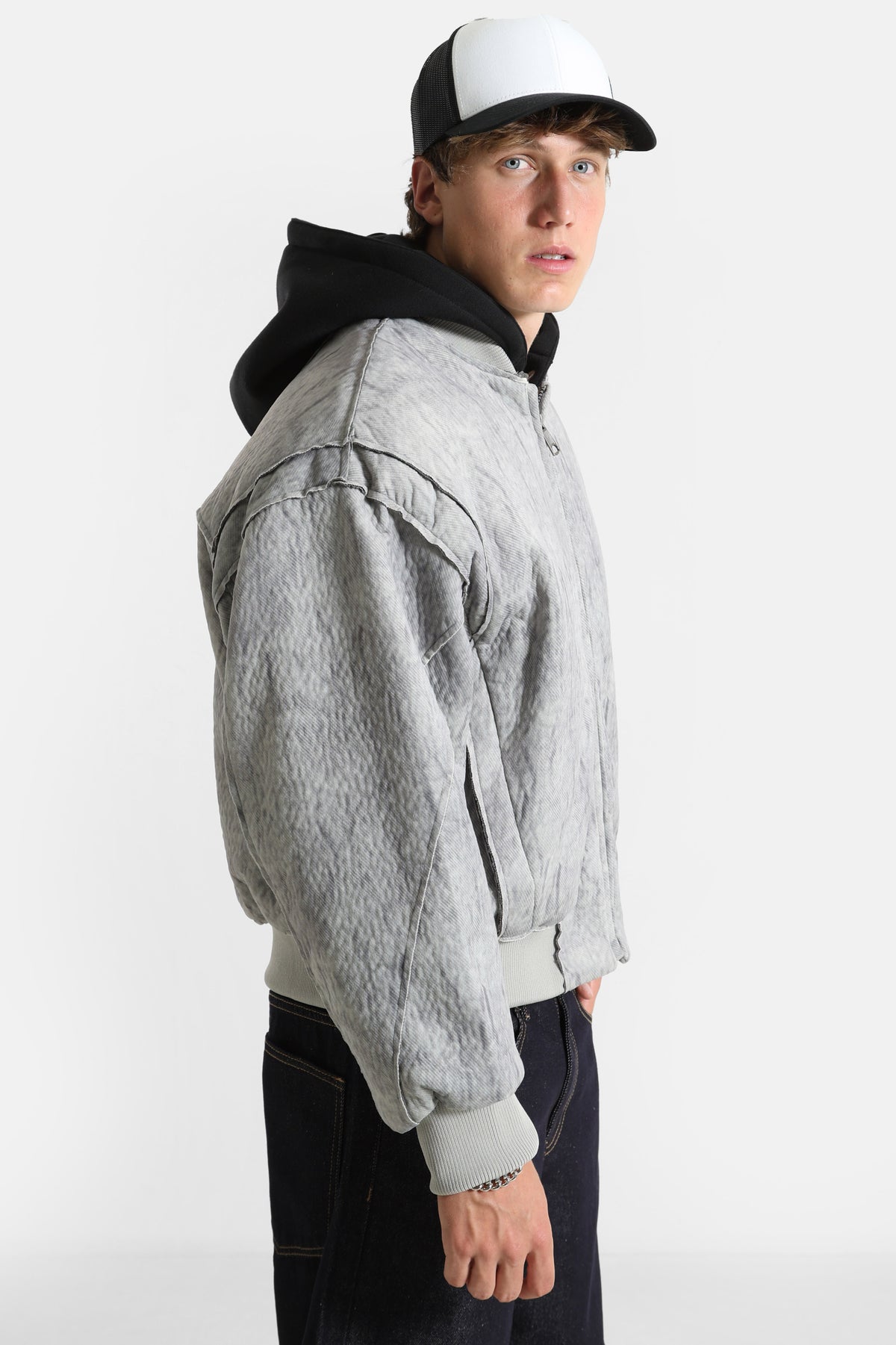 Veste bomber ouatée - Grey + Black