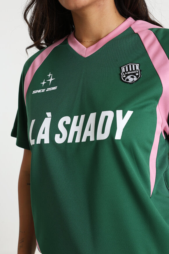 T-shirt a rete - Verde scuro + rosa